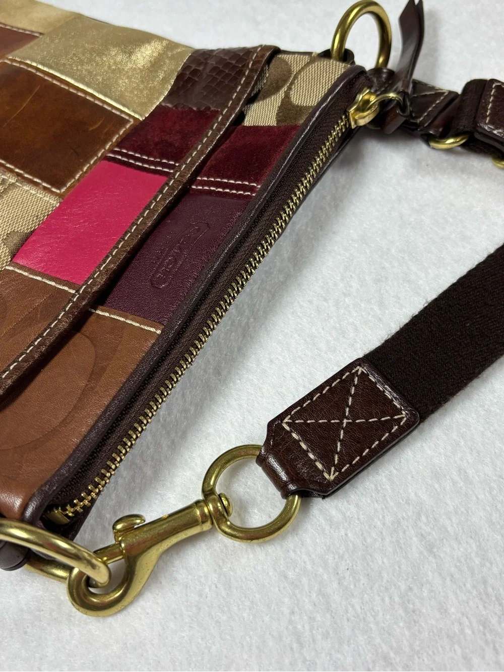 Coach Patchwork Crossbody Bag Leather Suede  Signature Style Y2K Purse